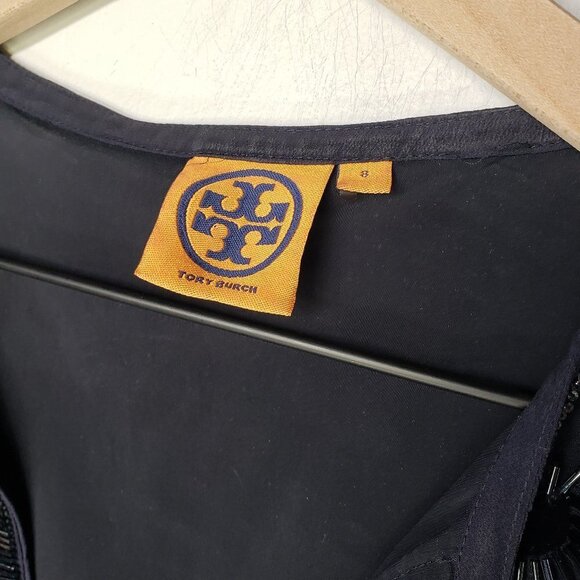 Tory Burch Angela‎ Beaded Velvet Dot Sheer Blouse Long Sleeve Lined 8 - FLAWED - Picture 2 of 16